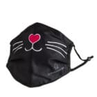 Svart munnbind med logo og søtt pusekatt-motiv
